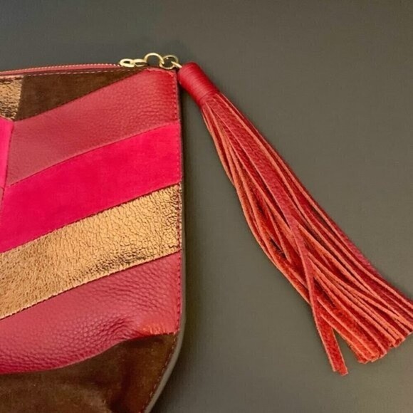 Sam Edelman Chevron Walker Suede Leather Boho Tribal Indie Clutch Bag - Picture 11 of 11